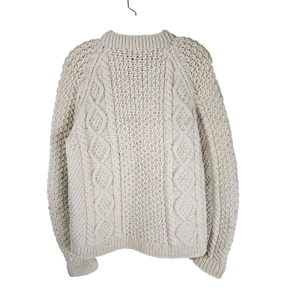 Sheila Handknits Irish Fisherman Sweater S New Wool Cable Knit Beige Chunky - Picture 2 of 7